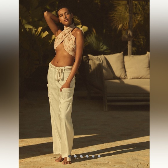 By Anthropologie High-Waist Rope Belt Linen Pants Size Small - Picture 2 of 6